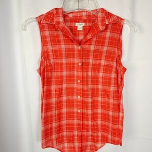 J.Crew Red White Plaid Sleeveless Button Down Vest Womens XS